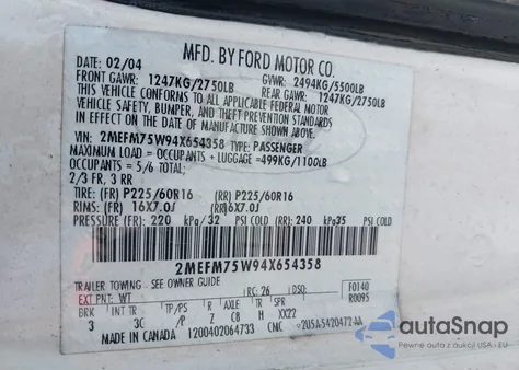 2004 Mercury Grand Marquis Ls z USA, uszkodzony, nr VIN 2MEFM75W94X654358